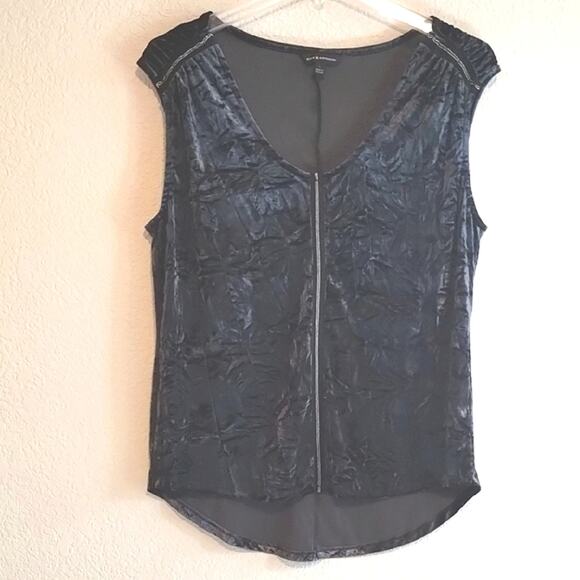 Rock & Republic NEW Dark Gray Crushed Velvet Beaded Detail Sleeveless Top L - Picture 1 of 13